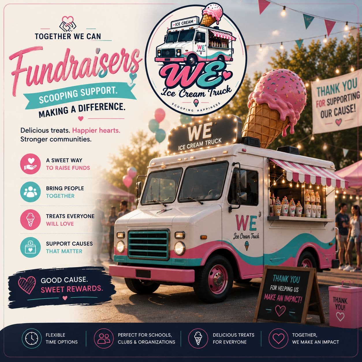 WE Ice Cream Truck Fundraising Event Catering in Massachusetts Happy children enjoying premium ice cream at a Massachusetts school fundraising event with WE Ice Cream Truck