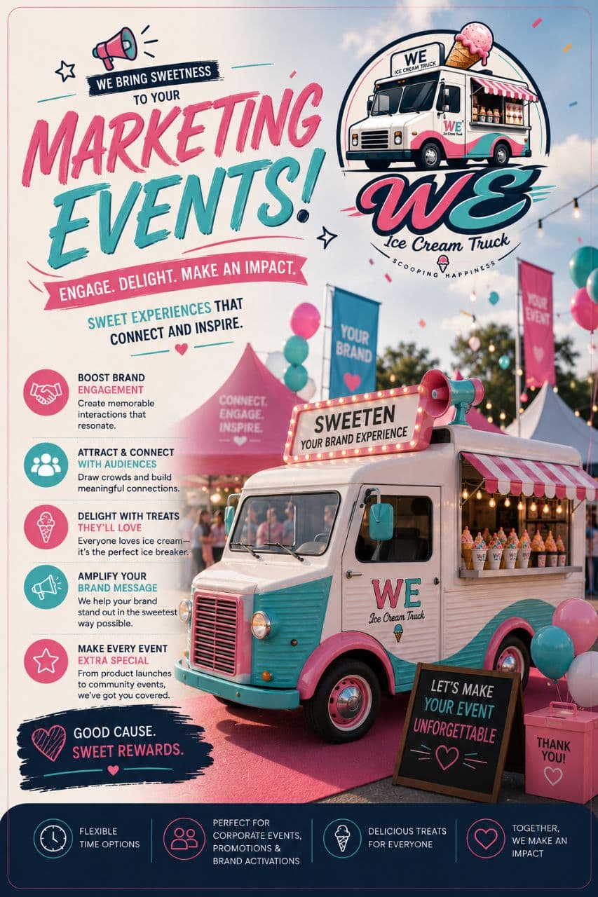 Corporate Ice Cream Truck Catering for Marketing Events in Boston MA Corporate marketing event catering with WE Ice Cream Truck in Boston Massachusetts serving frozen desserts